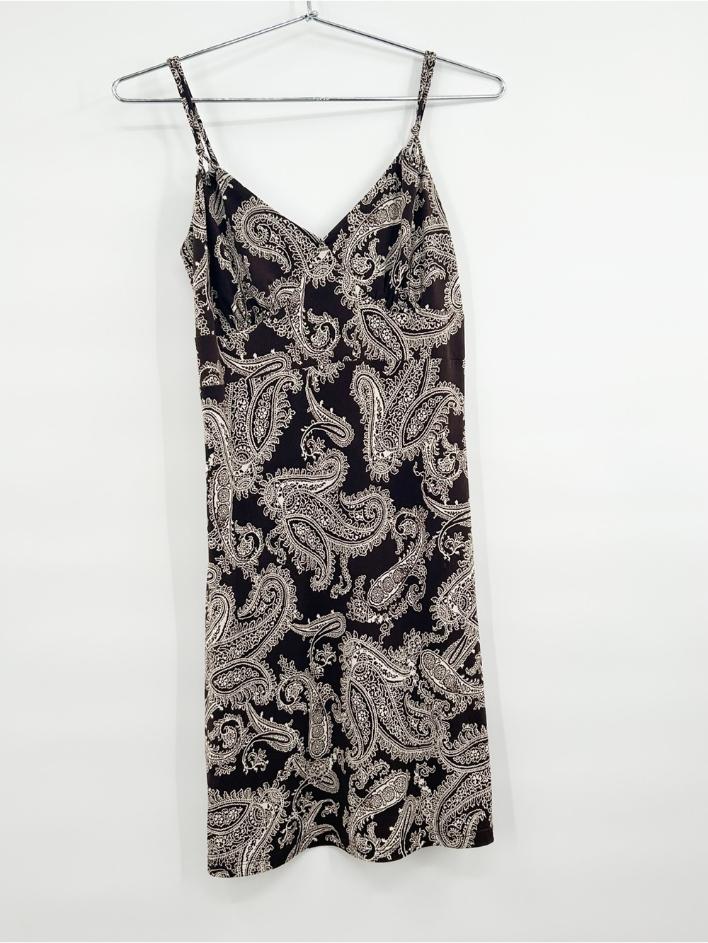 90s Y2K Fashion Bug Paisley Boho Summer Festival Stretch Mini Dress Brown White